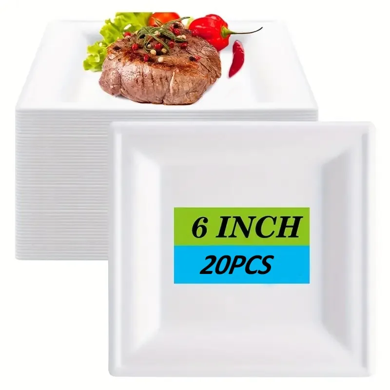 White Disposable Square Paper Plates Eco-friendly Paper Food Plates Barbecue Cake Dessert Party New Year Tableware 20PCS