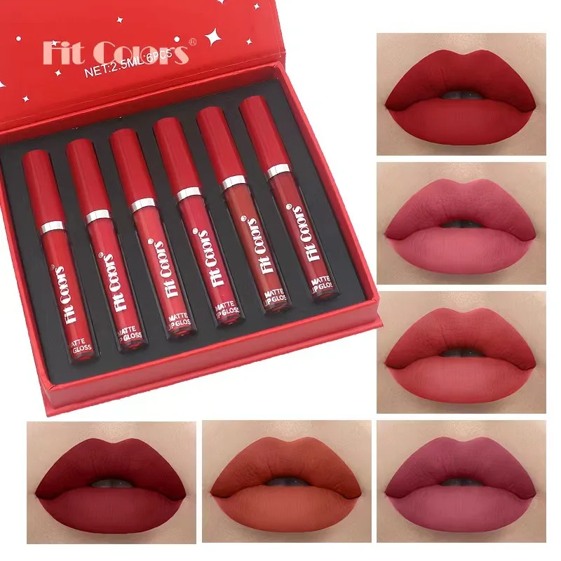 

6pcs/Set Liquid Velvet Matte Lip Gloss Lipstick Nude Makeup Women Long Lasting Waterproof Non-Fading Beauty Cosmetics Gift Box