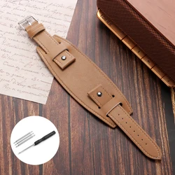 Vintage Brown and Black Retro PU Leather Watch Band Strap with Matte Bund Base - 22mm (Light Brown)
