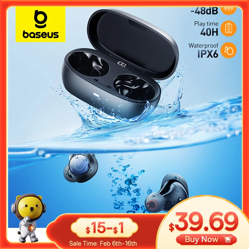 Baseus-bowie Ma10 Pro Fones de Ouvido sem Fio Bluetooth 5.3 Cancelamento de Ruído Ativo 48db Bateria 40h Ipx6 Impermeável