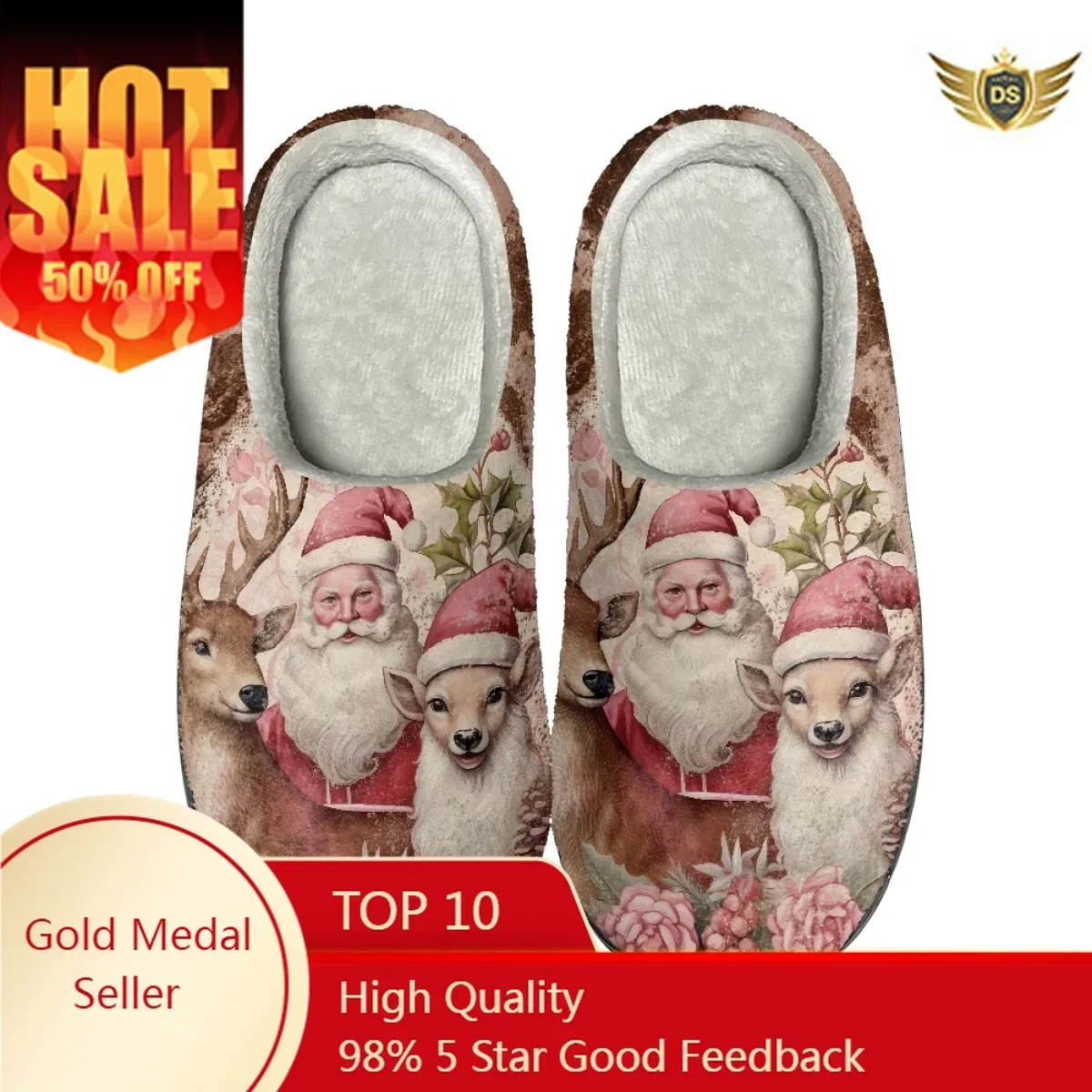 Santa Claus Design Women Flats Home Slippers Indoor Bedroom Couple Cotton Slipper Autumn Winter Warm Floor Slides Zapatos Mujer