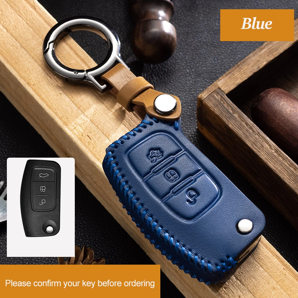 

Genuine Leather Car Key Case Cover Fob Shell for Ford Mondeo Ecosport Focus Fiesta Falcon Territory Galaxy
