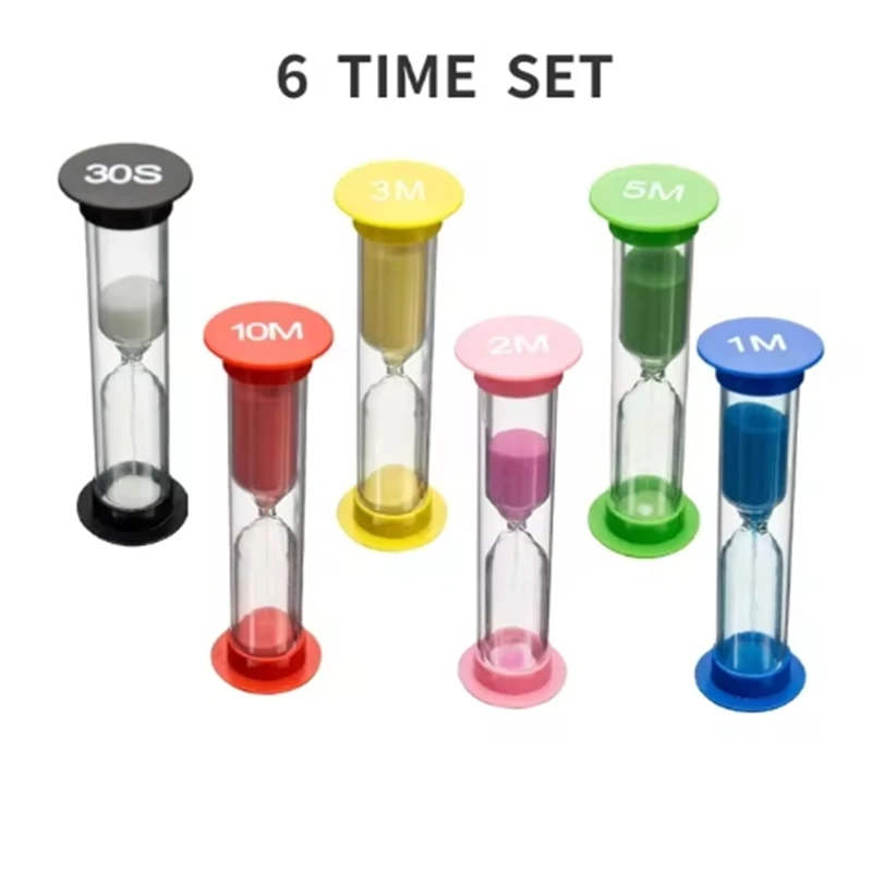 6Pcs Sand Timer Plastic Hourglass Sandy Clock 30s 1min 2min 3min 5min 10min Colorful Small Sandglass Clocks Children Gifts Sand Timer