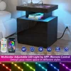 LED Nightstand with Wireless Charging Station Modern Nightstand Type C USB Port 2 Drawers Bedside Table Black Smart Night Table 3