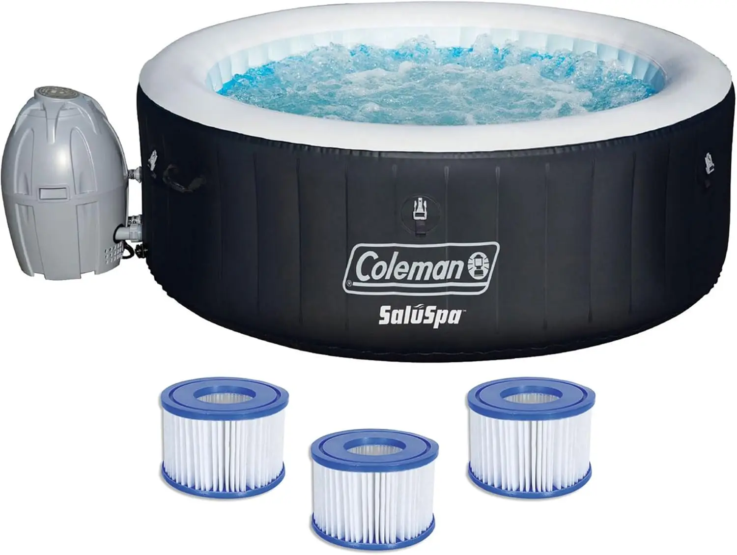 4 Person Capacity Inflatable Portable Round Hot Tub with 60 Air Jets Tub Cover and Pump Durable Thick Material for Outdoor Use