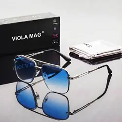 Luxury Retro Double Bridge Aviator Sunglasses - Premium Fashion Designer Square Shades with Protective Case (Blue)