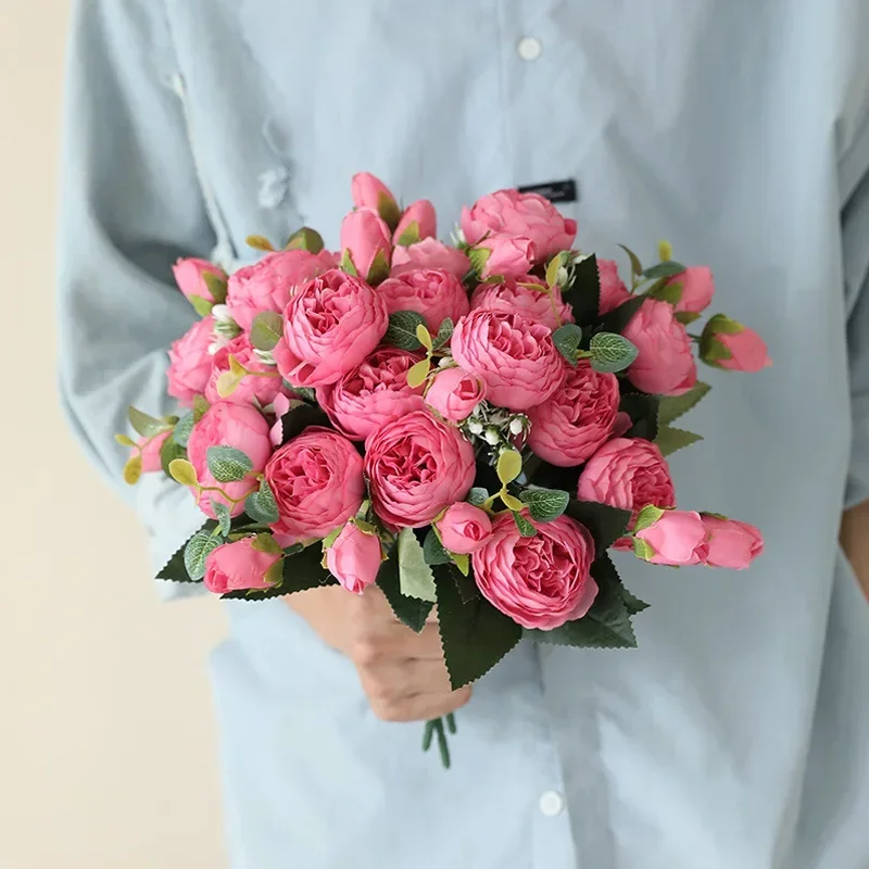Rose Silk Peony Artificial Flowers Bouquet 5 Big Head 4 Bud for Home Wedding Decoration In Door 30cm artificial plants,artificial flowers,artificial flower bouquet,artificial flower