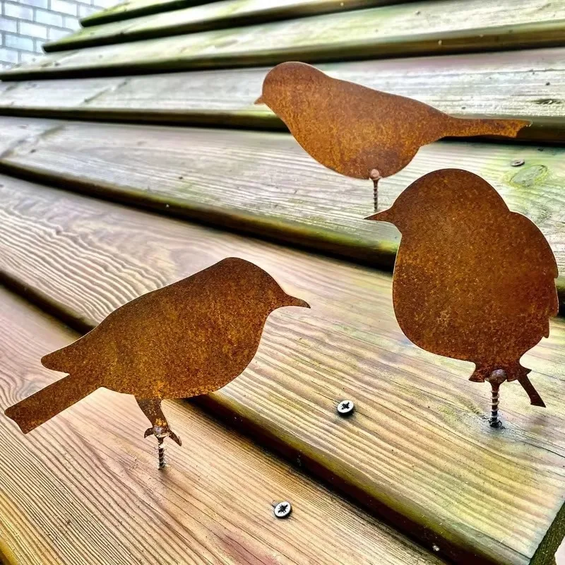 4Pc Rusty Metal Bird Crafts Outdoor Horticultural Animal Art Metal Silhouettes Retro Decor Courtyard Garden Decor Bird Wholesale