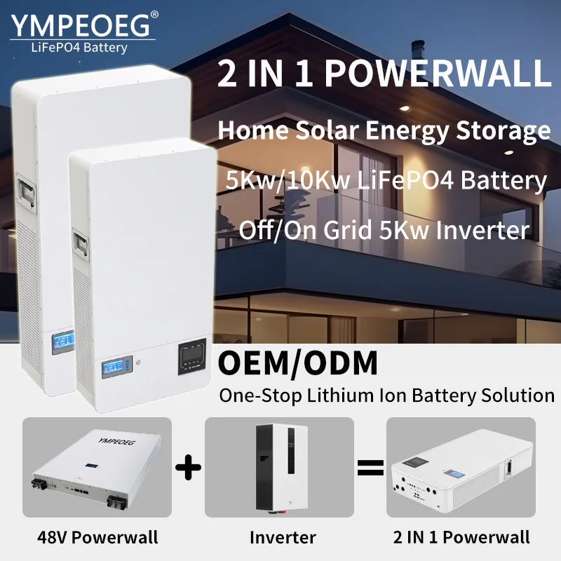 2 In 1 Plug Play 48V 200Ah Lifepo4 Pc Monitor 8000 Deep Cycle Powerwall Built-In Bms 10Kwh Inverter Solar Power Stroage 220-240V