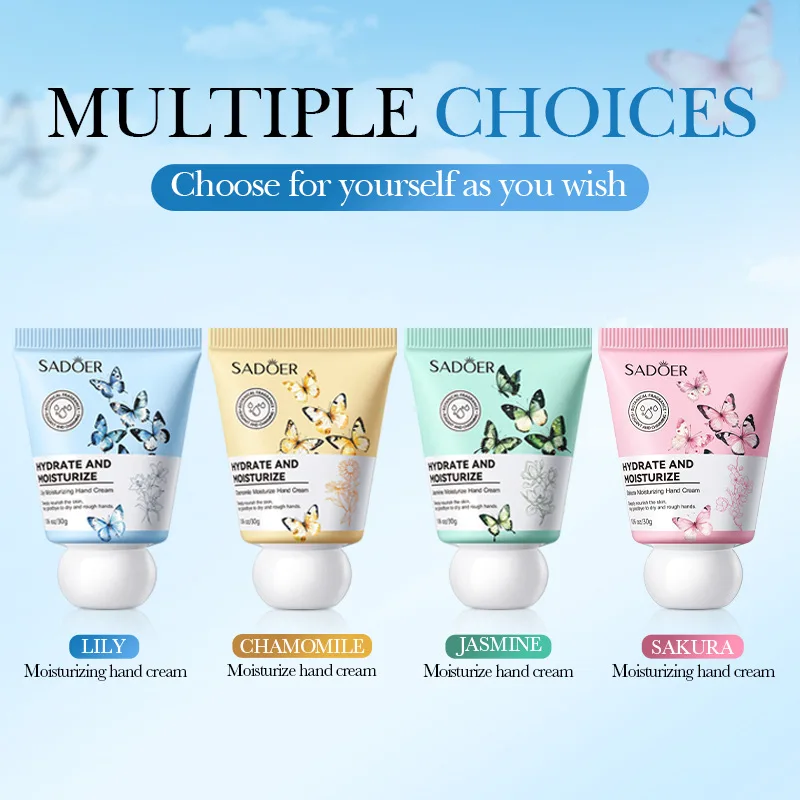 4pcs SADOER Flowers Hand Cream Sets Rose Sakura Moisturizing Anti Wrinkle Nourishing Anti-Aging Hands Skin Care Products