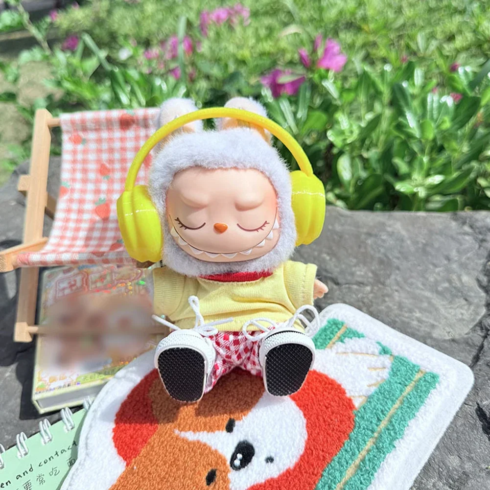 Für 17 cm Labubu Mini Puppe Headset Outfit Coole Kopfhörer für Labubu I II Puppe Zubehör Kultivieren Sitzen Party Spiel spielzeug – Detail 5