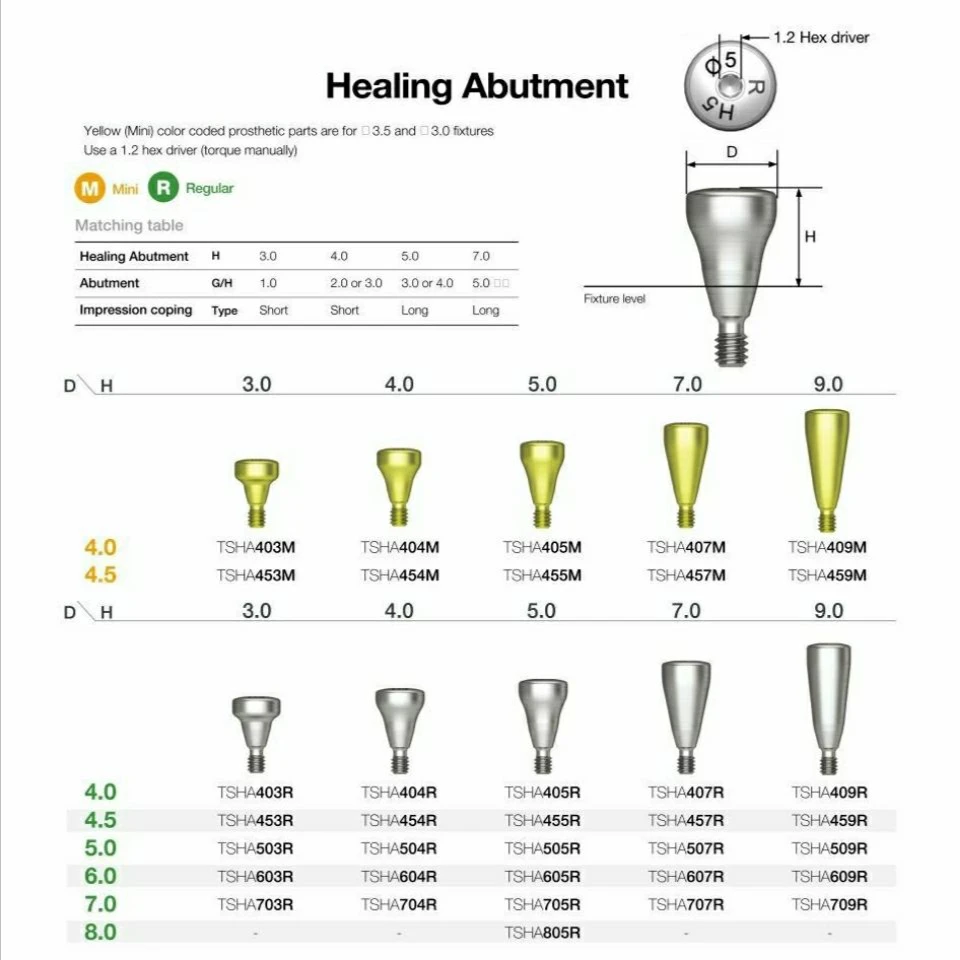 Healing Base Transfer Rod Substitute Dental Oral Accessories Dental Implant Instruments Healing Caps Abutment for Osstem