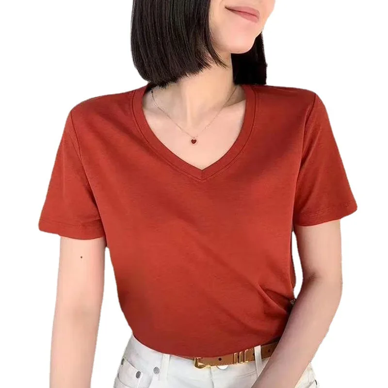 HighQualityMulberrySilkCottonTshirtsWomenSolidONeckTop
