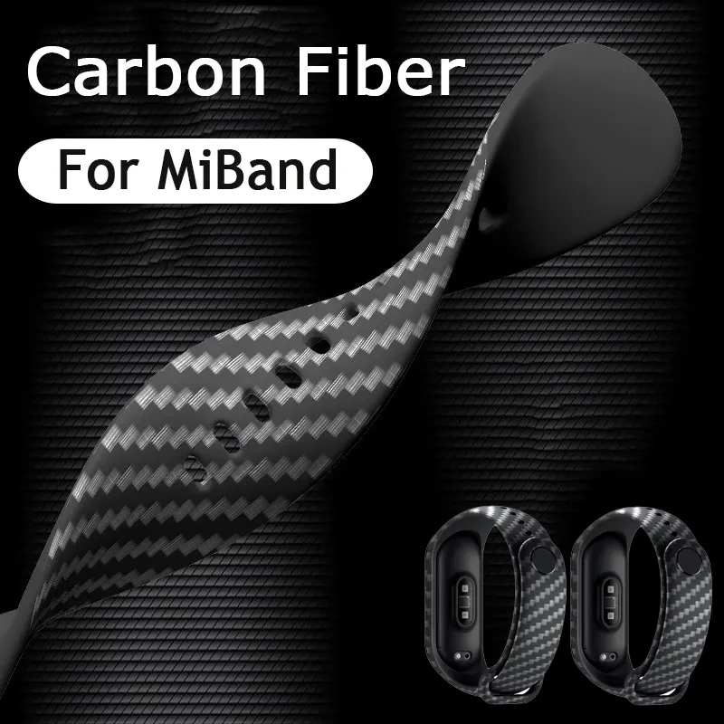 

For Mi Band 7 6 5 4 3 Silicone Carbon Fiber Strap for Xiaomi Band Belt Sport Smart Wristband Ring Raplacement Mi7 Wriststrap