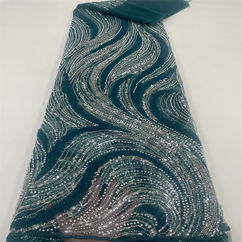 

African Sequins And Bead Lace Fabric 2023 High Quality Sequence Lace French Lace Fabric Sewing Nigerian Tulle Lace Fabric fj-375