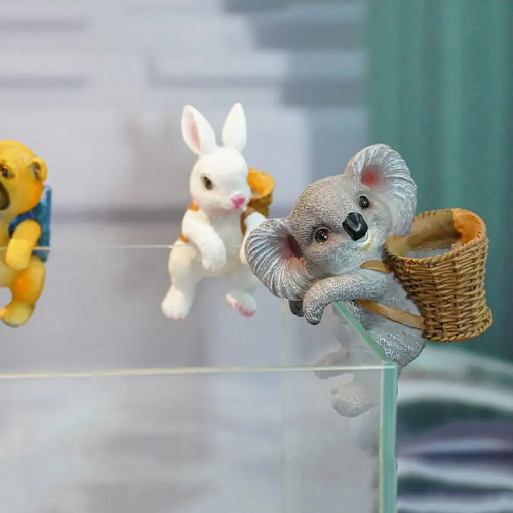 Cartoon Basket Rabbit Landscape Simulation Resin Aquarium Hanging Ornaments Koala Dog Bunny Flower Basket Flower Pot