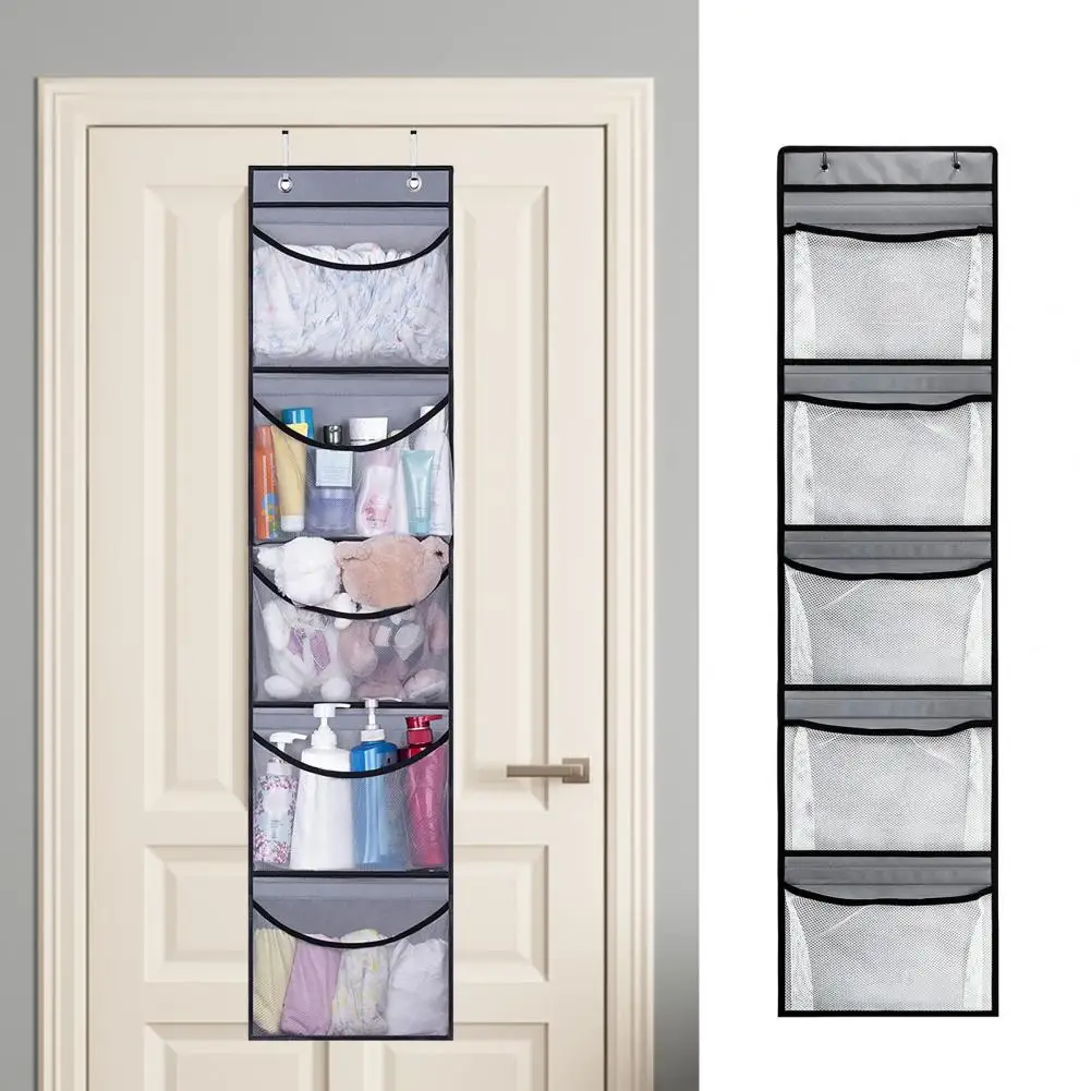 homyfort Organizador colgante para colgar sobre la puerta con 5 bolsillos  grandes, ventanas transparentes de montaje en pared y 2 ganchos de metal
