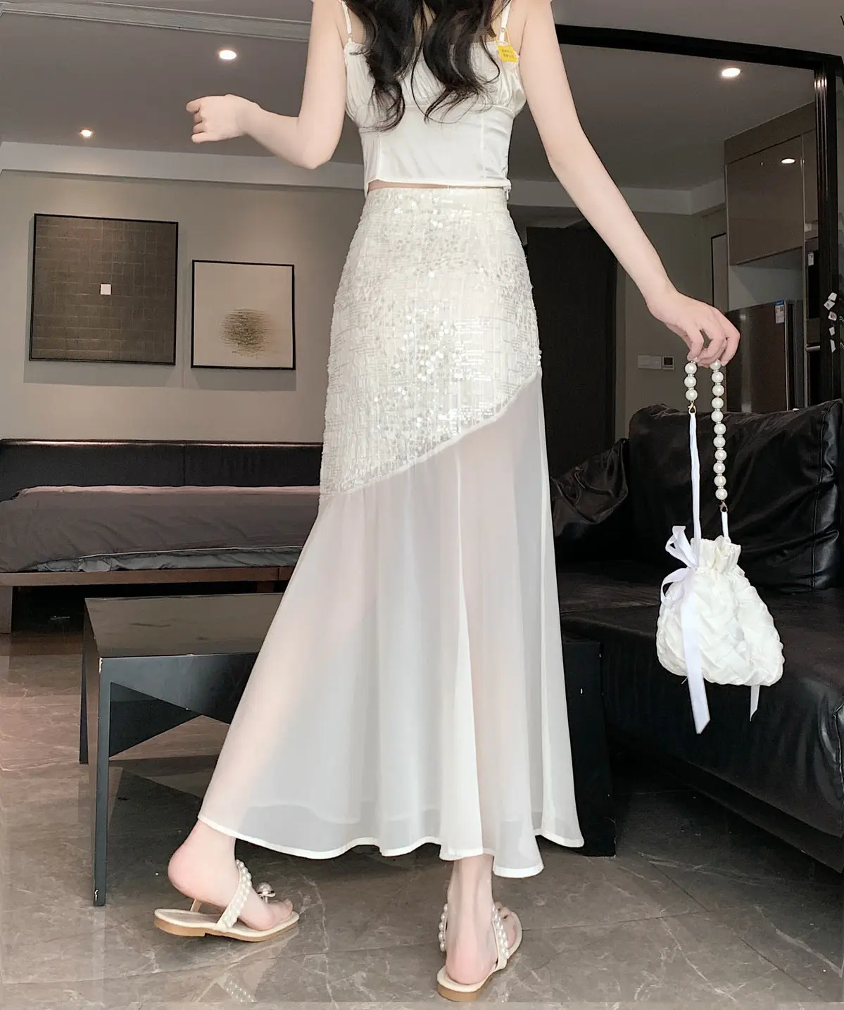 2024 Fragrant Wind Bright Silk Mesh Fish Tail New Half Skirt Temperament Long Skirt Spring High Waist Slimming One Step Skirt
