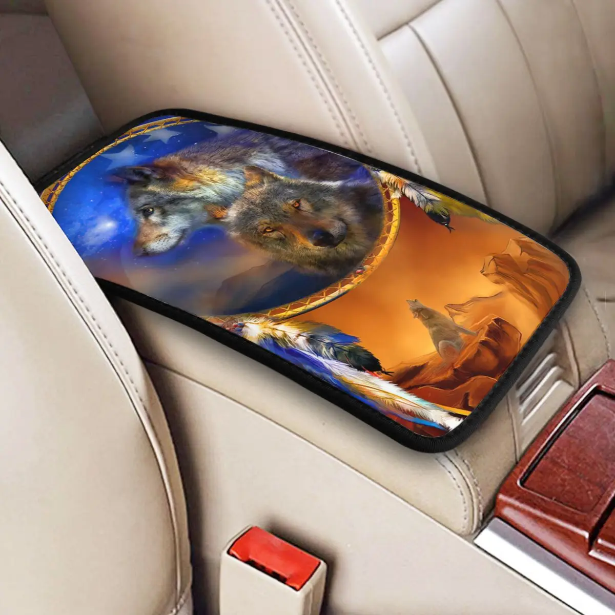 

Dream Catcher - Wolf Dreams Patriotic Car Accessories Car Handrail Box Cushion Custom Print Non-slip Car Armrest Cover