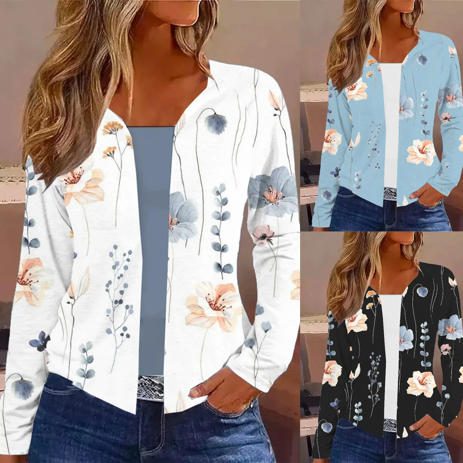 

2023 Autumn and Winter New Fashion Women's V Neck Casual Loose Long Sleeved T Shirt Coat Female Printing Jacket Street Wear Top