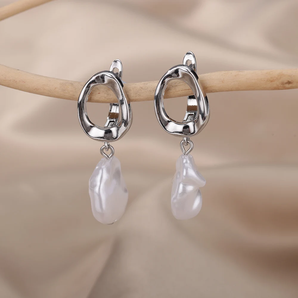 Women Pearl Drop Earrings Stainless Steel Zircon Water Droplet Wedding Party