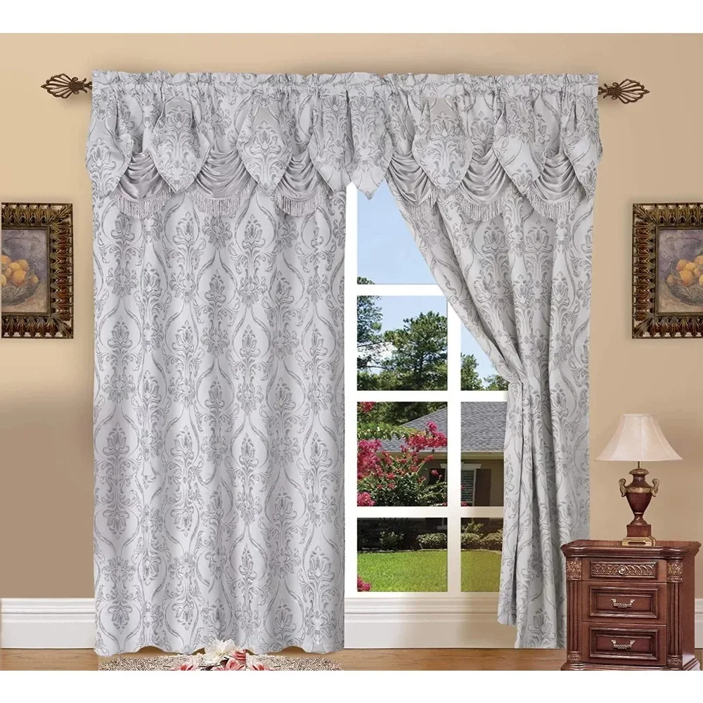 Jacquard Look Curtain Panel Set,54 by 84 inch,Silver,Set of 2 Window curtains for living room Kitchen Bathroom Blackout curtain