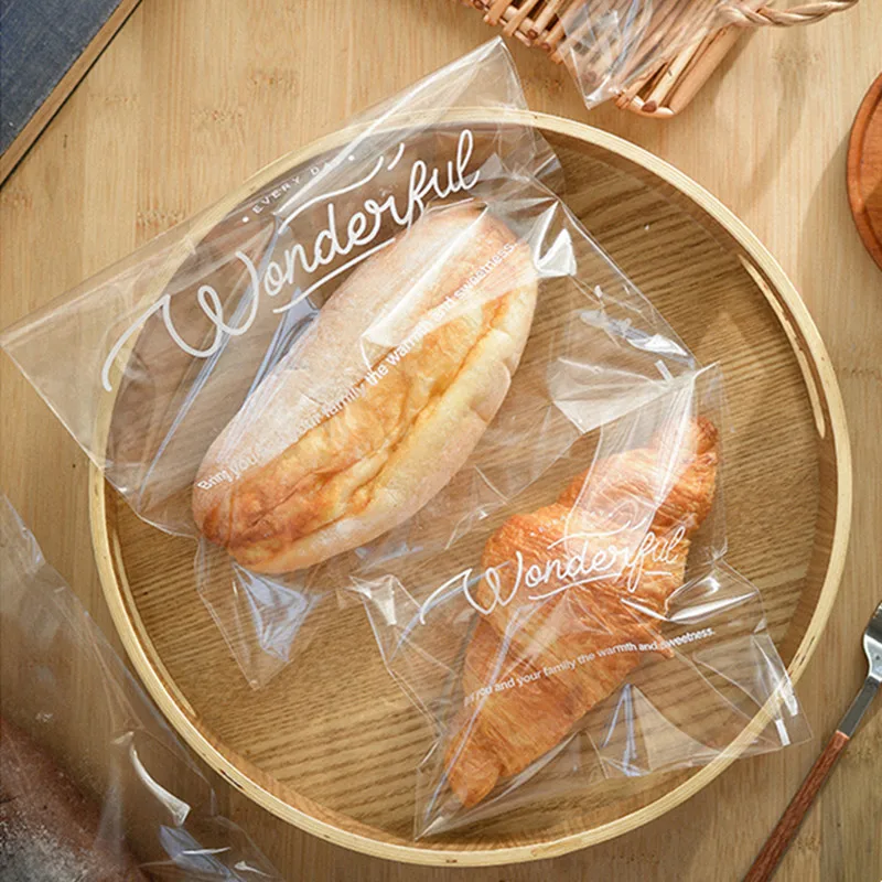 100pcs Transparent Plastic Bag For Bakery Bread Packaging Favors
