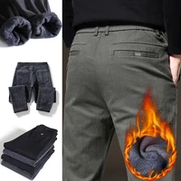 Fleece Pants Mens Soft Fit Straight Korean Fashion Male Casual Pants Business Simple Classic Outdoor Jogging Thick Warm Trousers