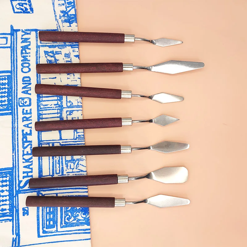One Set Stainless Steel Oil Painting Knives Artist Crafts Spatula Palette Knife Oil Painting Mixing Knife Scraper Art Tools 7Pcs 3