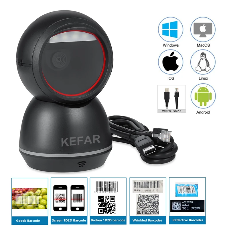 Nova Arrial Dobrável Omnidirecional Desktop 2d Scanner de Código de Barras Plataforma Usb com Fio Automático Leitor Código de Barras para o Supermercado - Imagem 3
