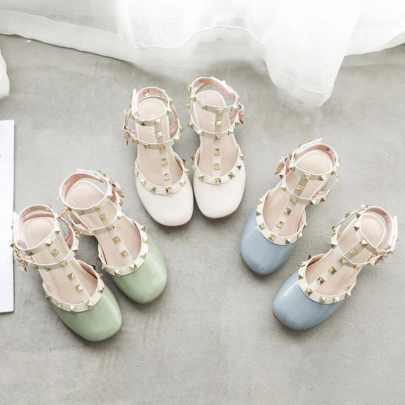Girls Roman Shoes Summer Sandals New Fashion Children Princess Kids Shoes Rivet Square Mouth Small leather shoes kids sandals kids shoes