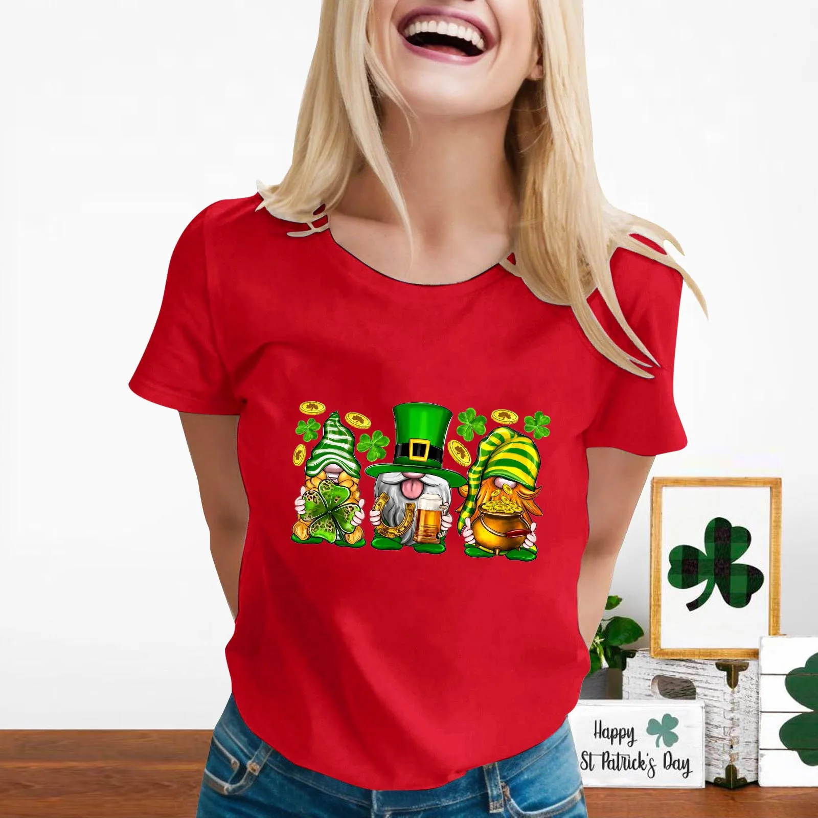 

Womens Casual T Shirts St Patrick's Day Print Tees Short Sleeve Shirts Blouse Tops Summer Spring Tee Shirts Tunic Pullover 2024
