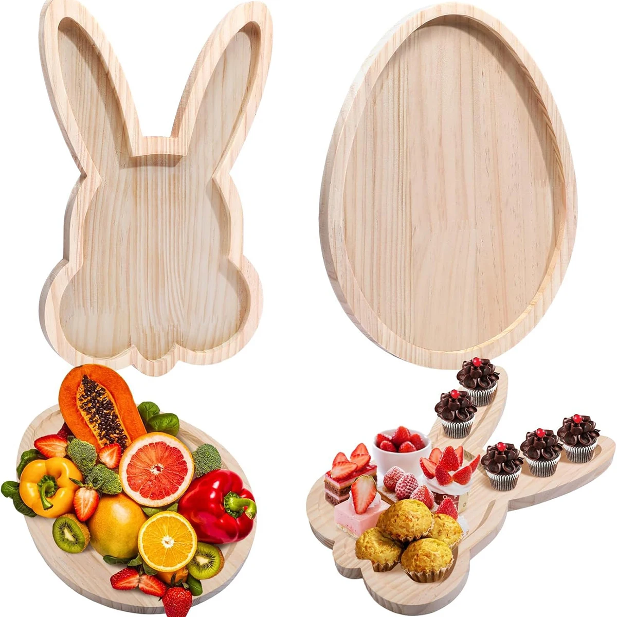Easter Bunny Tray Wood Food Plate Fruit Serving Bread Display Wooden Spring Decor Kids Child Cake Decorations Easter Supplies 3