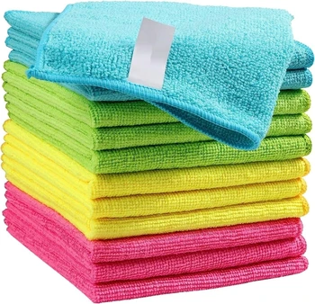 Panno per pulizia in microfibra Confezione da 12 panni per pulizia Asciugamani per pulizia con 4 colori assortiti 11,5"X11,5" (verde/blu/giallo/rosa) 1