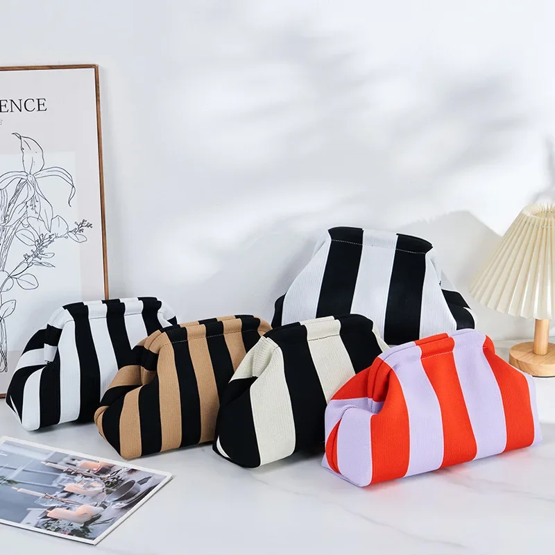 Beach Clutch Bag Summer Beach Clutch Bag for Women Woven Crochet Handbags Purses Knitting Dumpling Clutch Ruched Cute Cloud Casual
