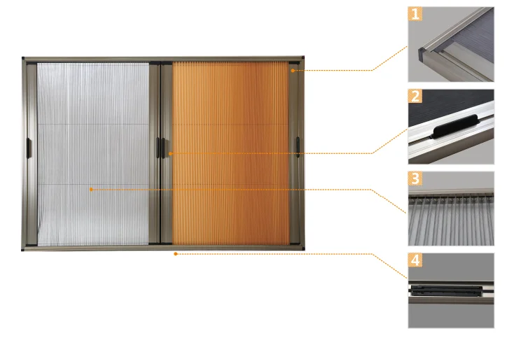 Description Picture 4 of itemretractable track type pleated mesh sliding insect screen door for window and door