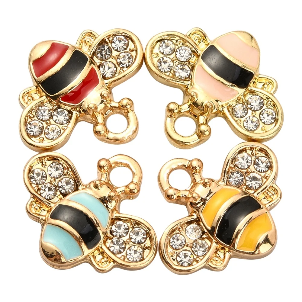 PandaHall 40 Pcs 4 Colors Enamel Mini Bees Charms Crystal Rhinestone Honeybee Animal Charm for Jewelry Making