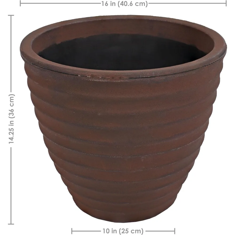 Sunnydaze 16" Rust Ribbed Planter – Set of 4 2