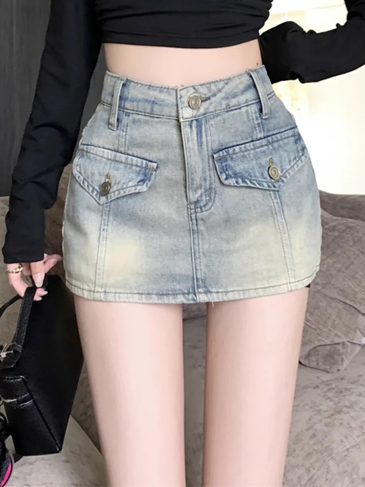 

Summer Classic Washed Sexy High Waist Slim Female Mini Skirts New Fashion Distressed Simple A-line Casual Chicly Women Y2k Skirt