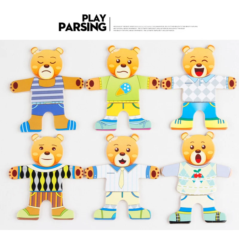 Little Rabbit Bear Change Clothes Children's Early Education Wooden Jigsaw Puzzle Dressing Game Baby Puzzle Toys For Gift 3