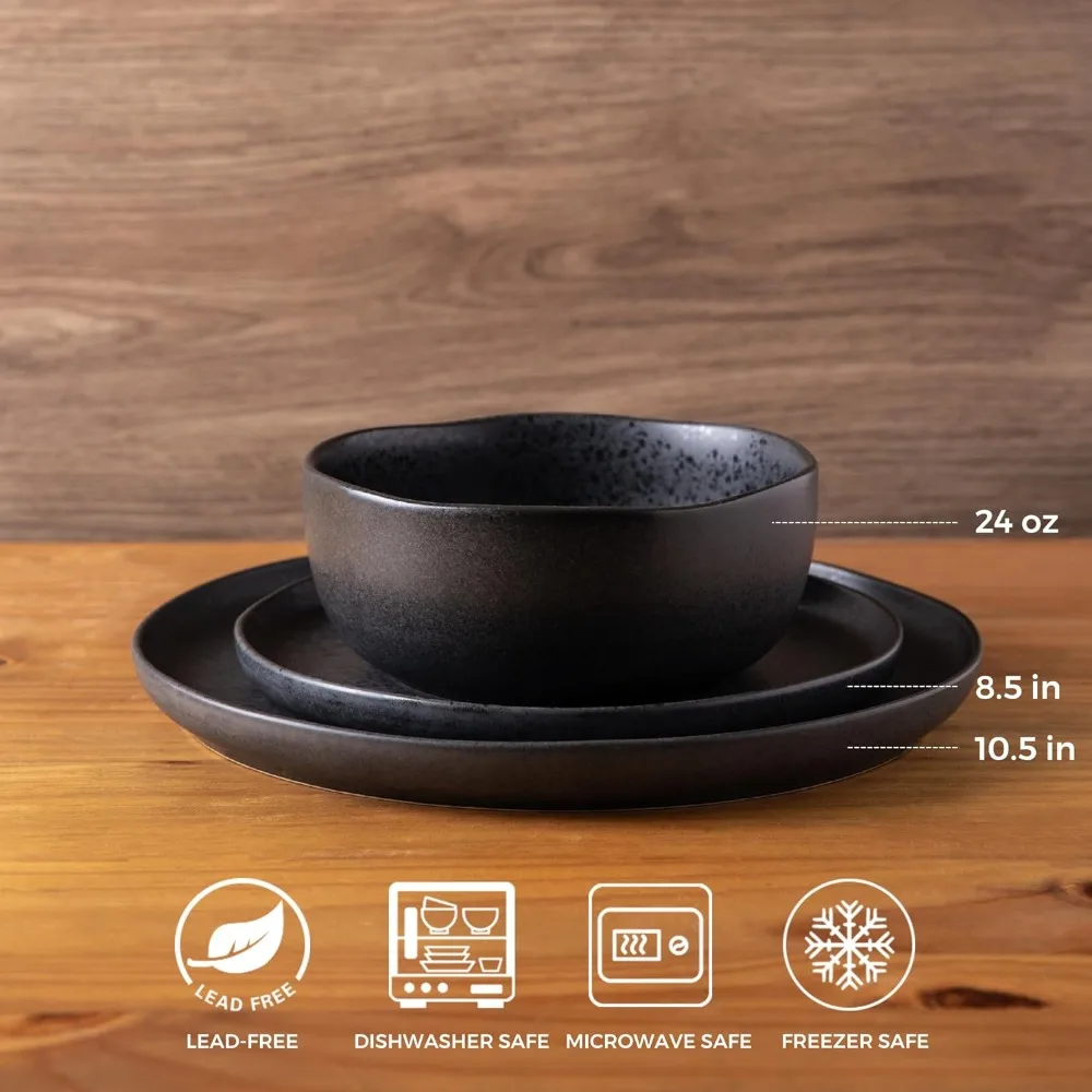 AmorArc Ceramic Dinnerware Sets, Wavy Rim Stoneware Plates and Bowls Sets, Highly Chip and Crack Resistant Dishwasher
