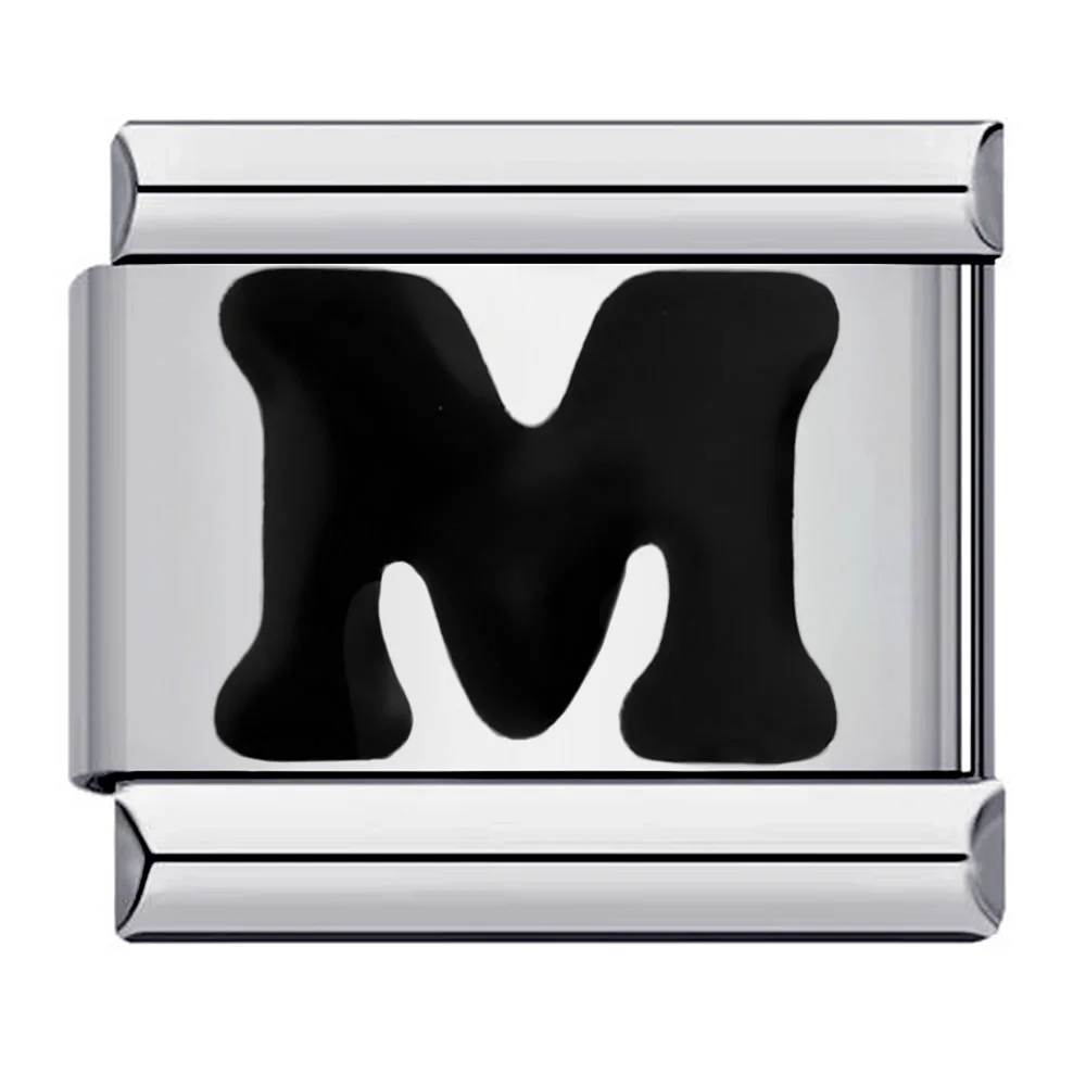 Elegant Glaze Black Italian Letter Charms Stainless Steel Bracelet for Women and Men Jewelry Making