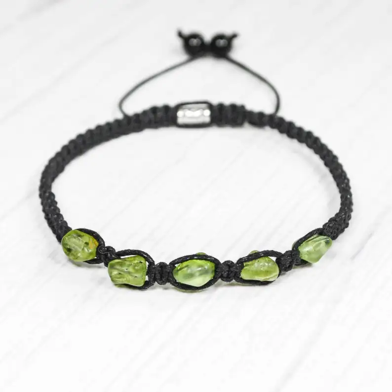 Beads Men's Peridot Bracelets Raw Peridot Bracelet Mens