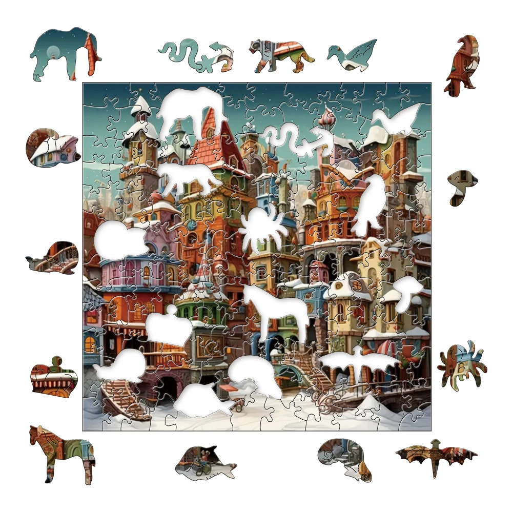 

Animal Wood Puzzle Fantasy Castle Puzzle Home Game Preferred Challenge DIY Puzzle with Beautiful Box and Keychain jigsaw puzzle