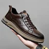 Genuine Leather MEN'S lace up casual sneakers new trendy chunky man vulcanized shoes comfy all-match male skateboard footwear 1