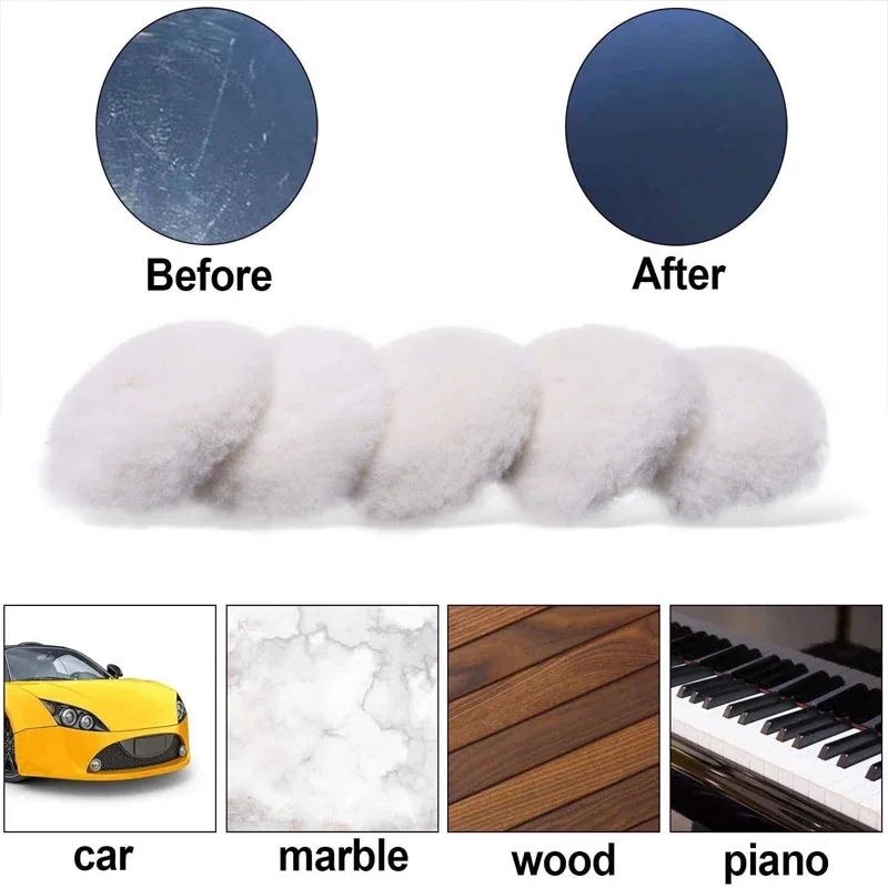 1/5Pcs 3/4/5/6/7Inches Wool Polishing Disc Waxing Polishing Buffing Car Paint Care Polisher Pads for Car Wash Auto Accessories 3