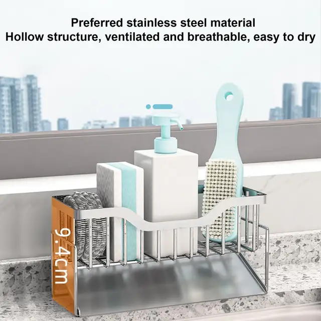 Hasznos, Könnyen Megtisztítható Mosdó Lefolyó Polc Kopásálló Tároló Rozsdamentes Acél Mosogatógép Folyékony Szivacs Munkalap Állvány - Image 6