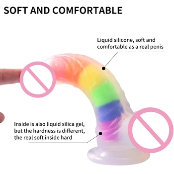 Soft Rainbow Huge Dildo With Suction Cup Anal Realistic Penis Sensor Skin Sex Toys Masturbator Dildos G-spot Orgasm For Women 4