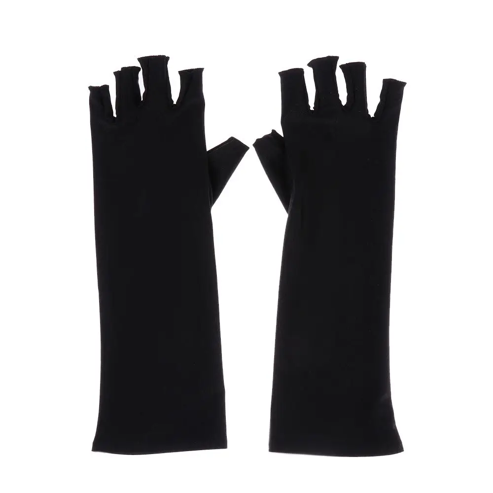 1Pair Sunscreen Protection Fingerless Long Gloves Women Arm Cool Summer Solid Mittens Half Finger Sleeves Black White Nude 6