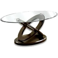 Xenda Modern Oval Glass Top Table with X-Shaped Base for Living Room, Bedroom, Home Office, 48 in, Dark Walnut Brown 2